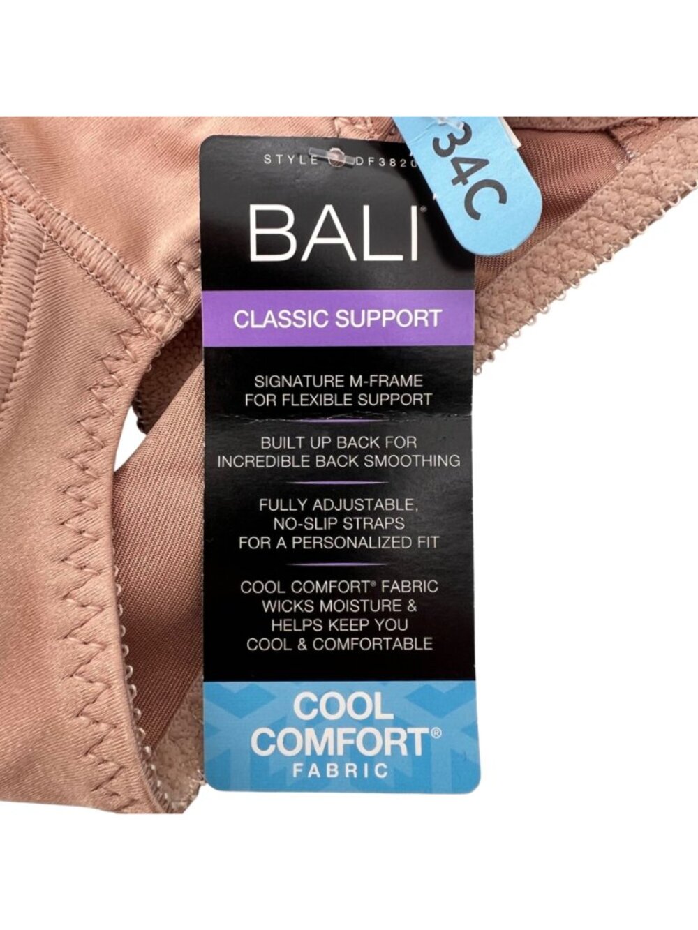 Bali Classic Support Nude 34C Bra DF3820 Cool Comfort Moisture-Wicking Adj. New - Picture 3 of 11